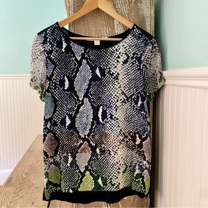 Diane von Furstenberg Snakeskin Pettern Blue, White, Green Silk Blouse Size 10